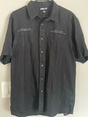Pelle Pelle Marc Buchanan 100% Linen Black Studded Button-Down Shirt Sz XL